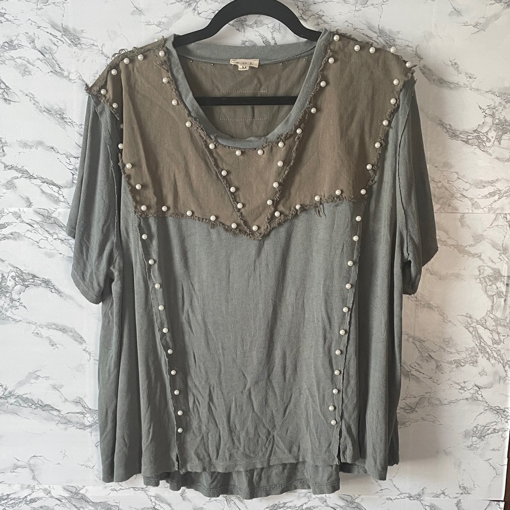 POL M Olive Tunic with Pearl Details